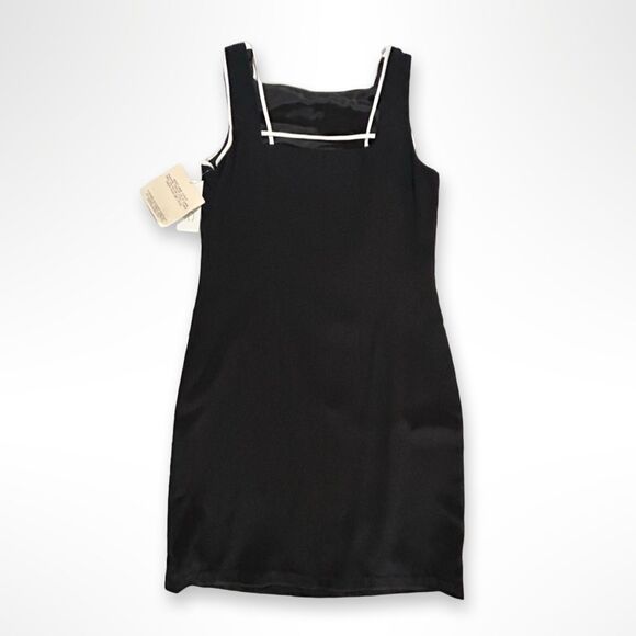 NWT VTG 90s Low Back, Sheath Dress, Black with White Trim, sz 10 - Picture 3 of 7